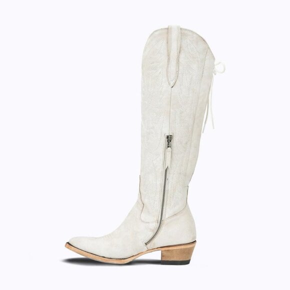 Women White-knee Polyurethane Over the Knee Adjustable Thigh High Cowgirl Boot - Picture 5 of 6